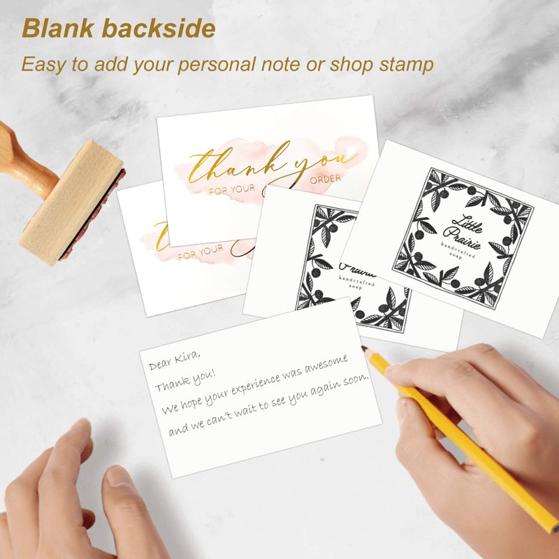 Gooji 100 Pack 2 x 3.5 (the size of a business card) Gold Foil Pink Watercolor Thank You for Your Order Cards for Small Business orders - Image 4